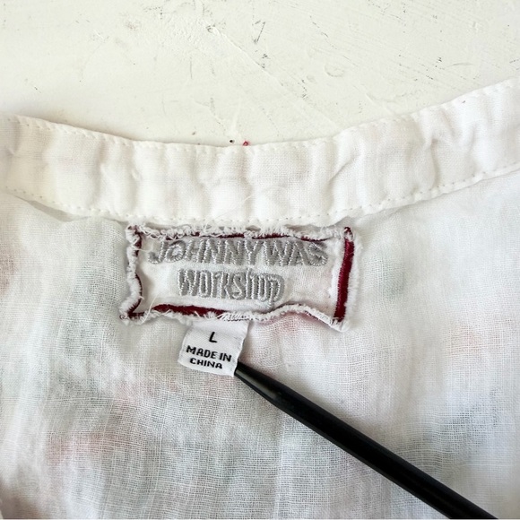 Johnny Was Olinda Floral Butterfly Embroidered Puff Sleeve Top Size L - Picture 5 of 9